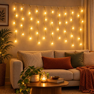 Diwali Decoration Curtain Lights, Warm White Round Bulb Fairy Lights, Plug-in, 10 Meter