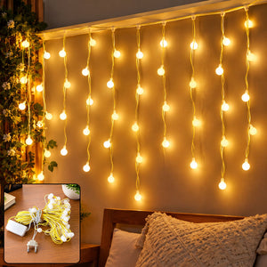 Diwali Decoration Curtain Lights, Warm White Round Bulb Fairy Lights, Plug-in, 10 Meter